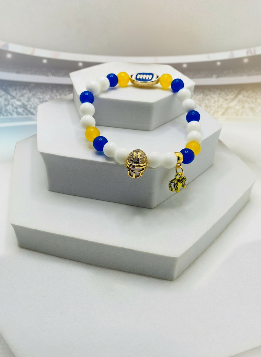 Los Angeles Rams Agate Kyanite Football Charm Bracelet - Enhanced