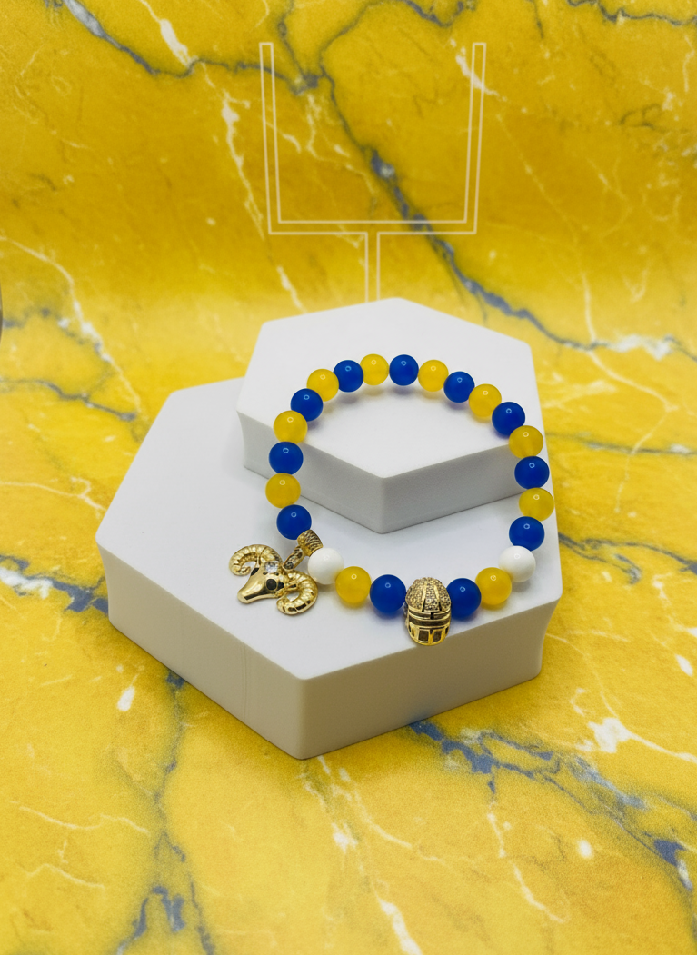 Los Angeles Rams Bracelet - Golden Yellow Marbled Setting with Goal Post