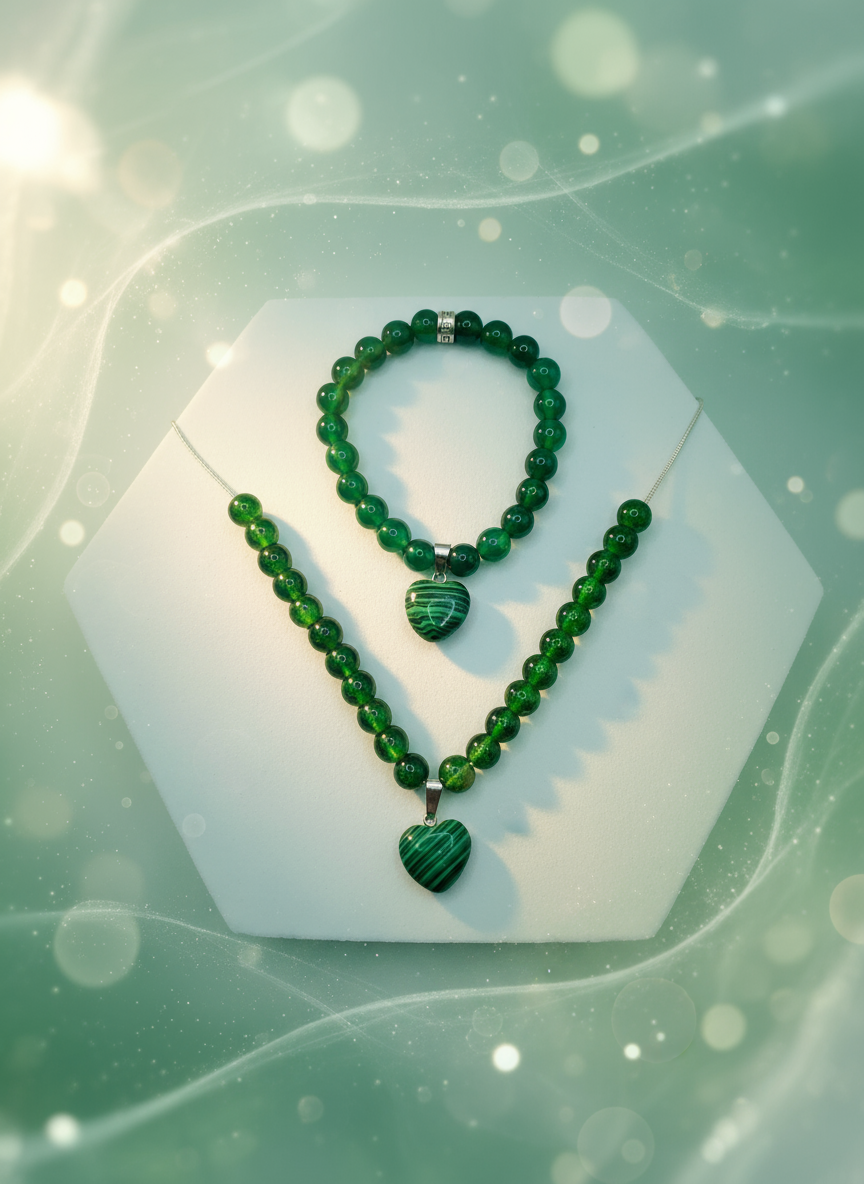 Malachite Heart Jewelry Set - Soft Gentle Style