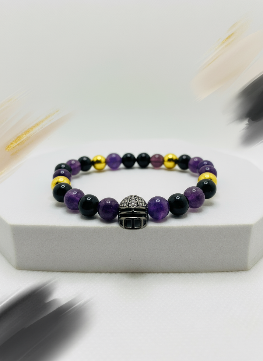 Mens Baltimore Ravens Football Helmet Gemstone Bracelet - Enhanced