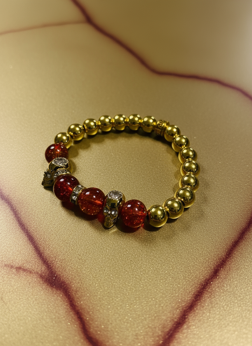 Men's Gold Hematite Skull Bracelet - Refined Sophisticated Style