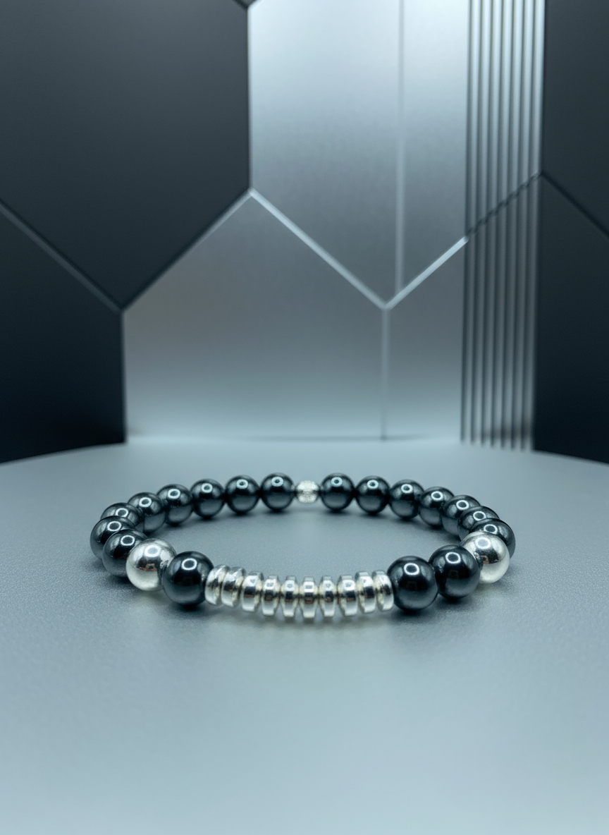 Men's Hematite Silver Plated Bracelet - Enhanced