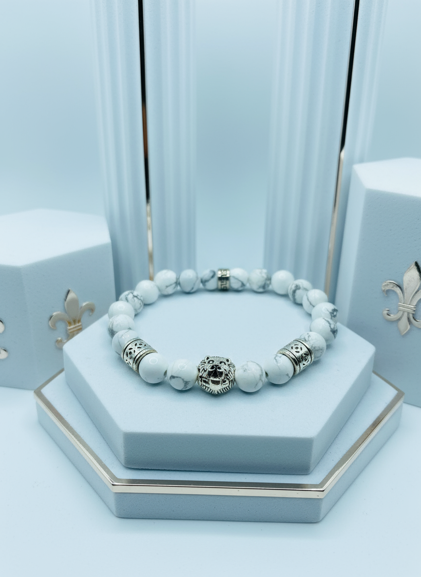 Men's Howlite Lion Charm Bracelet - Enhanced