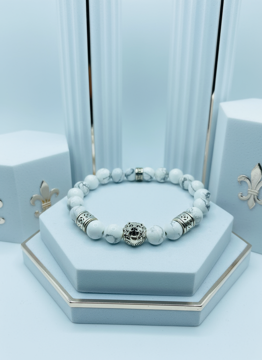 Men's Howlite Lion Charm Bracelet - Enhanced