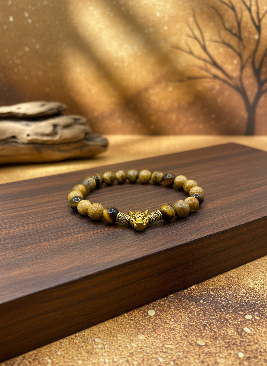 Men's Leopard Jasper Tiger's Eye Bracelet - Enhanced