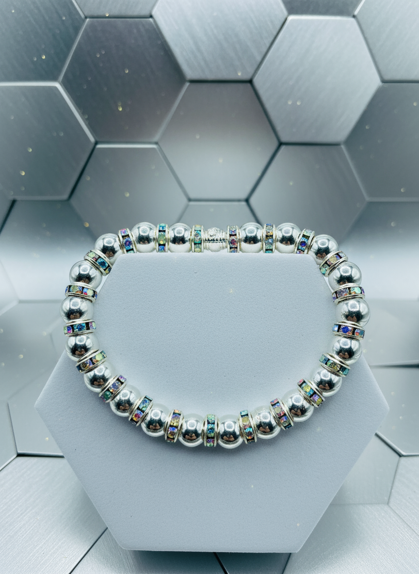 Men's Silver Hematite Rhinestone Bracelet - Enhanced