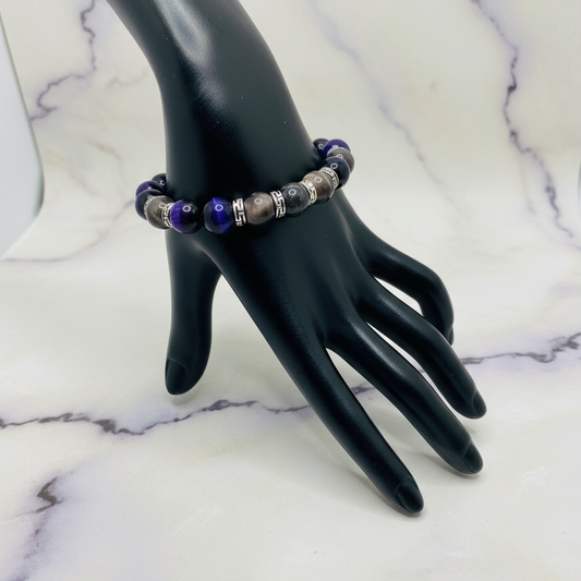 Mens Tigers Eye Black Obsidian Bracelet - Marble Version