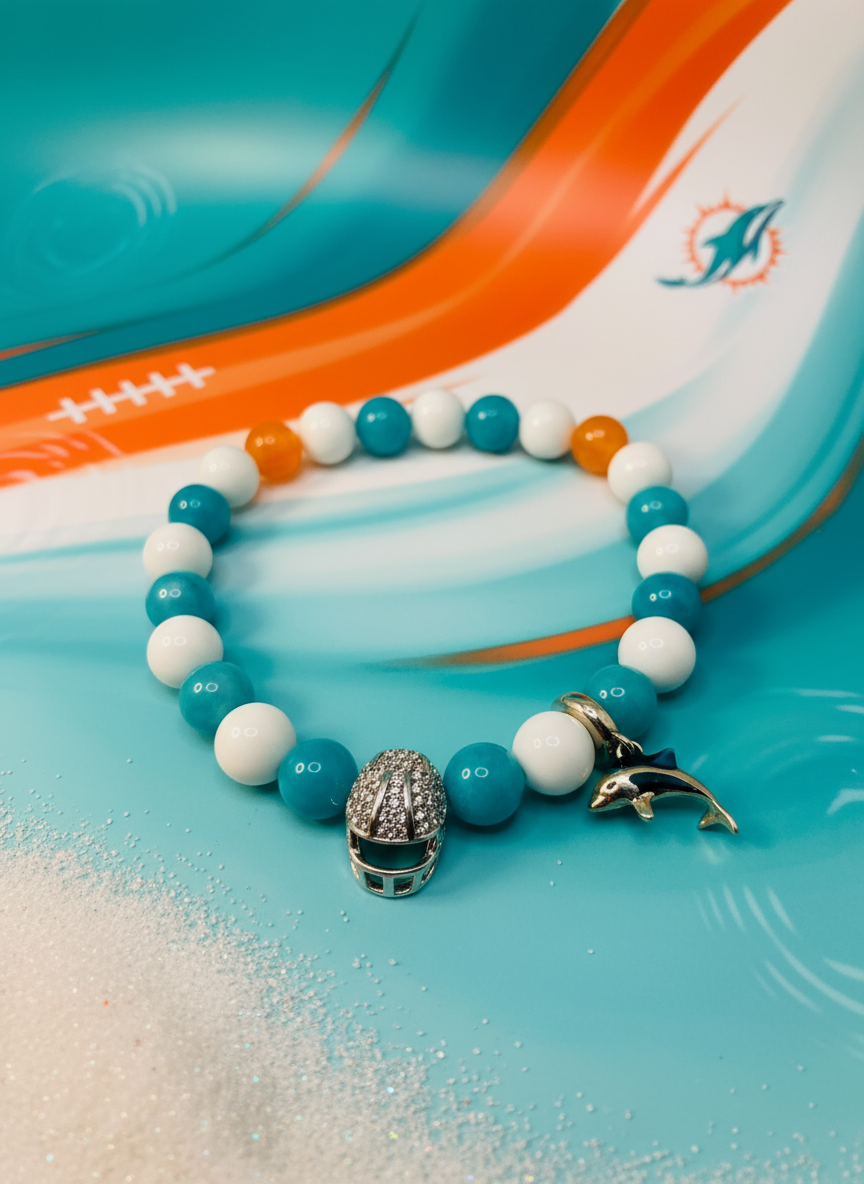 Miami Dolphins Jade Football Bracelet - Enhanced
