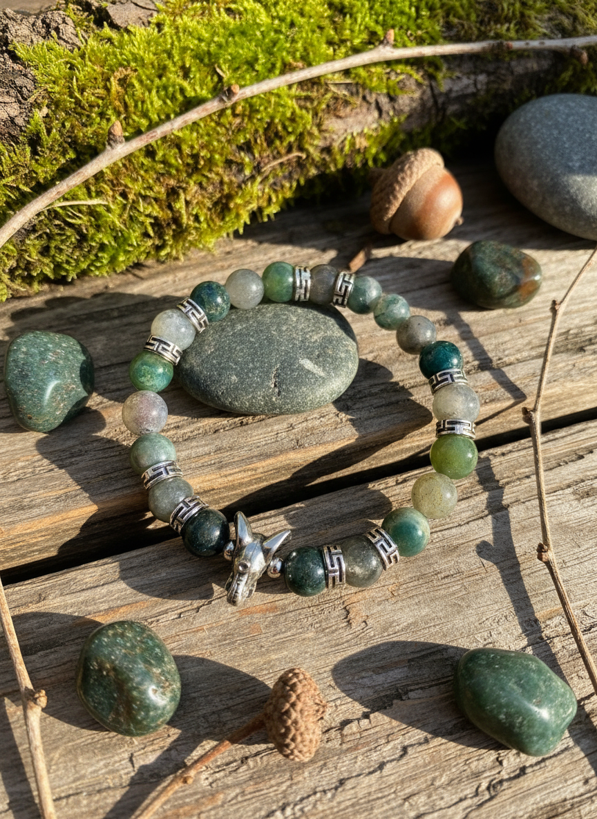 Moss Agate Elephant Bracelet Enhanced