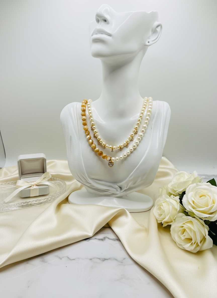 Mother of Pearl Freshwater Pearl Heart Necklace Enhanced