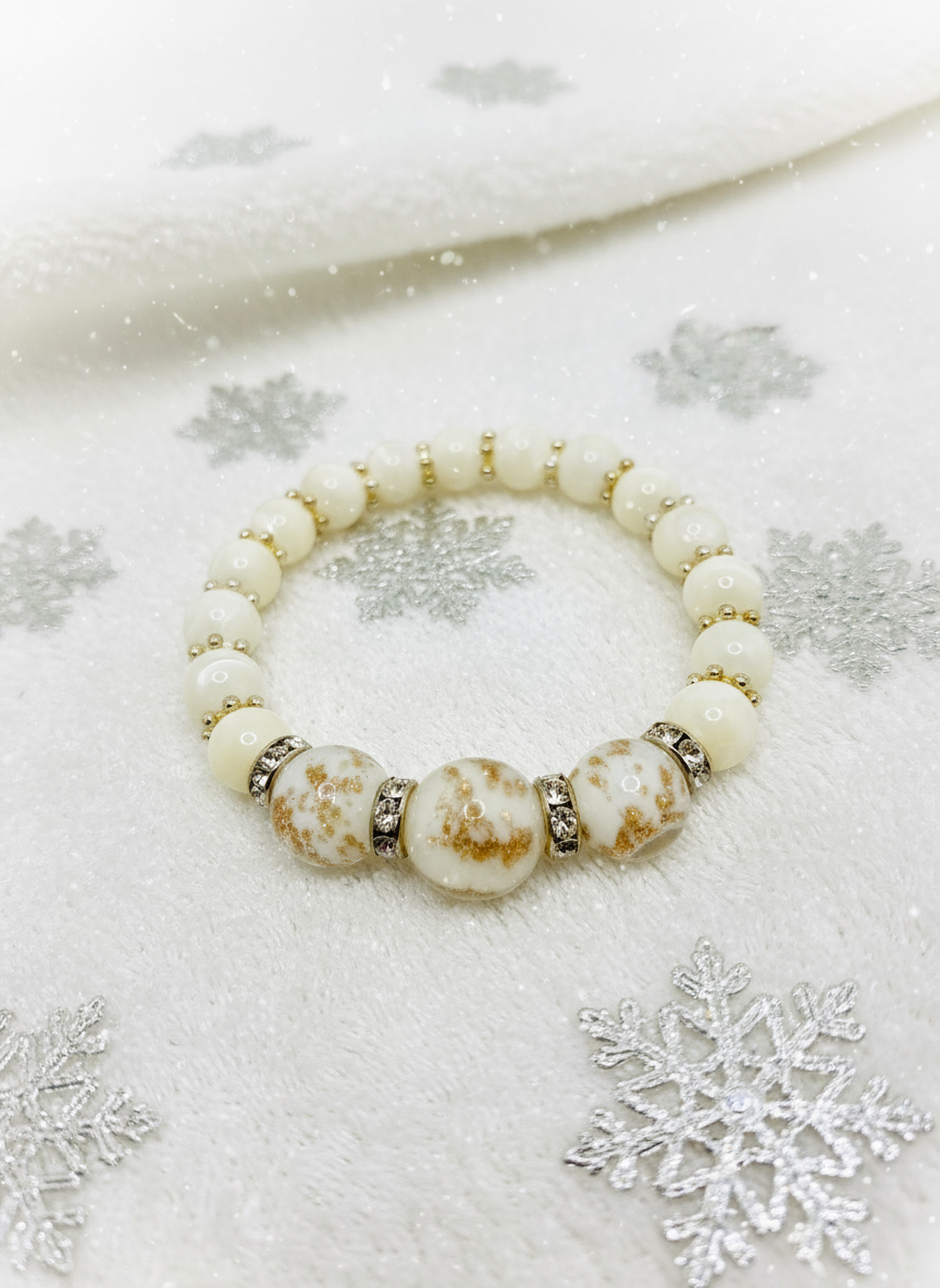 Mother of Pearl Lampwork Snowflake Bracelet - Enhanced