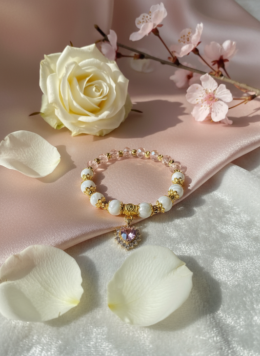 Mother of Pearl Pink Crystal Heart Bracelet Enhanced