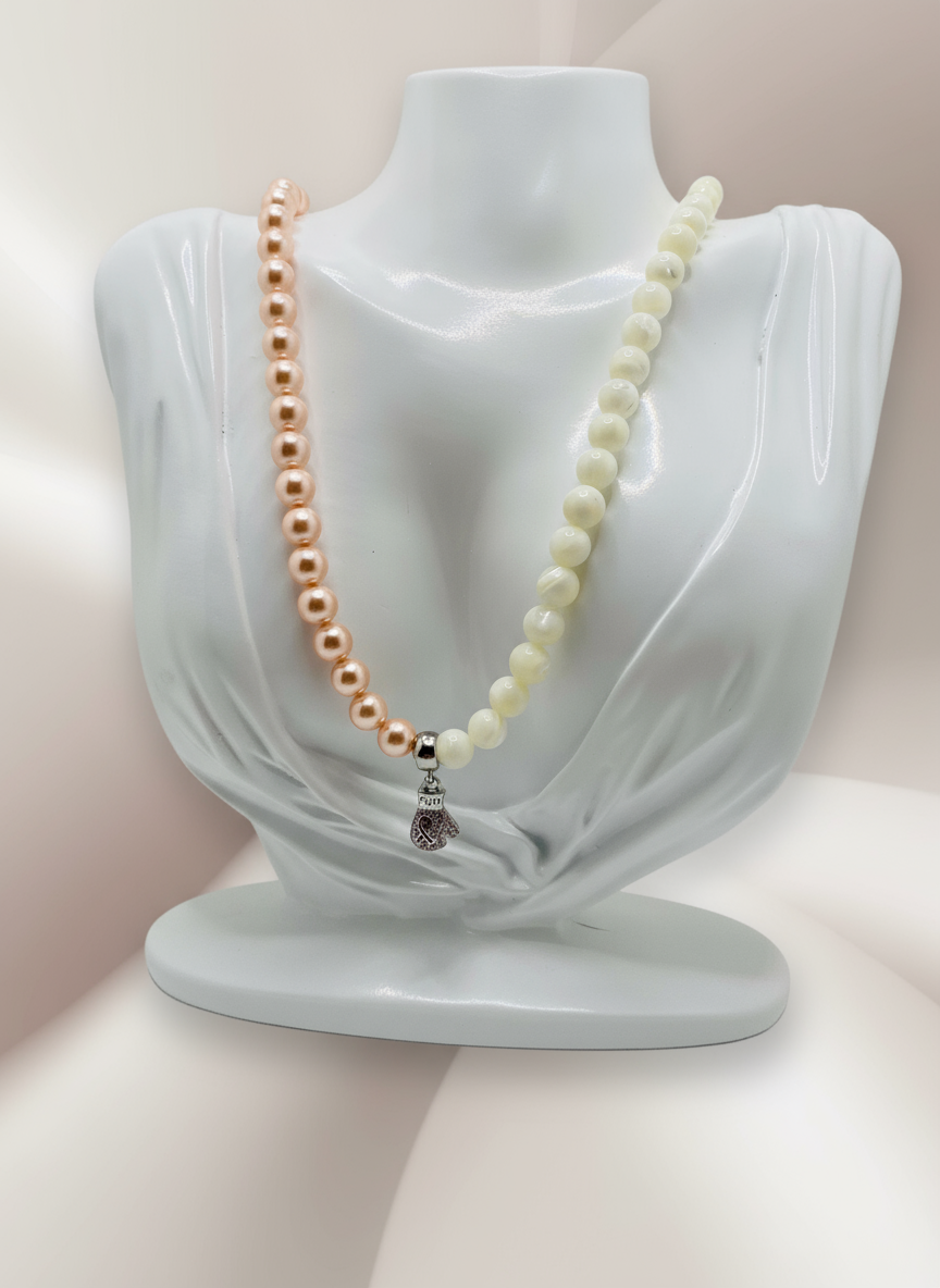 Mother of Pearl Pink Ribbon Necklace - Elegant Refined Style