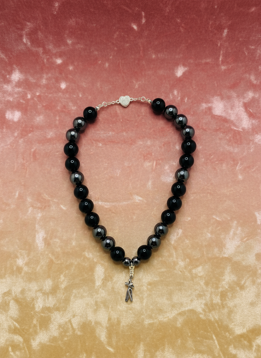 New Background - Black Obsidian & Hematite Necklace