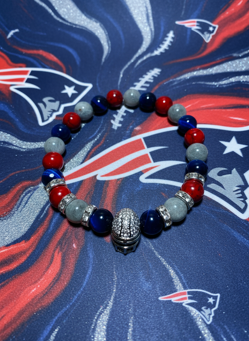 New England Patriots Gemstone CZ Helmet Bracelet - Enhanced