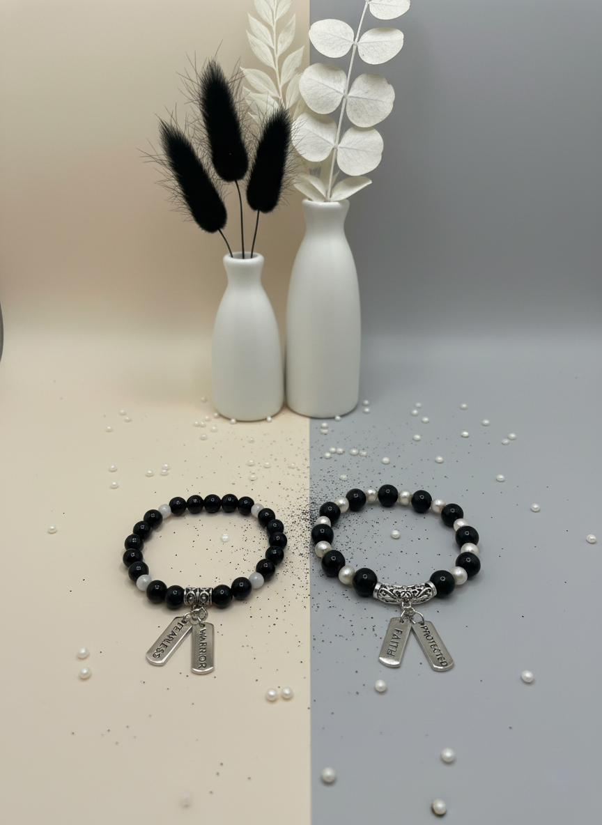 Obsidian Pearl Inspirational Quotes Charm Bracelet - Enhanced