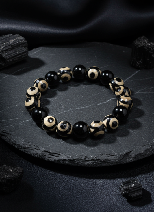 Onyx & DZI Agate Bracelet Background