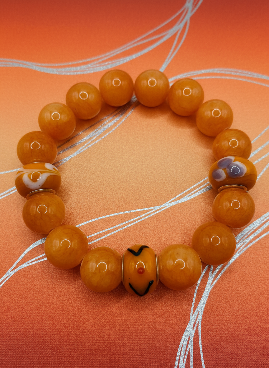 Orange Jade Murano Glass Chunky Bracelet - Enhanced