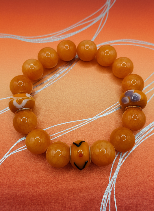 Orange Jade Murano Glass Chunky Bracelet - Enhanced