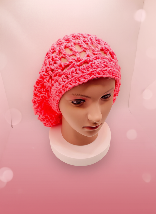 Pink Crochet Slouchy Beanie - Enhanced