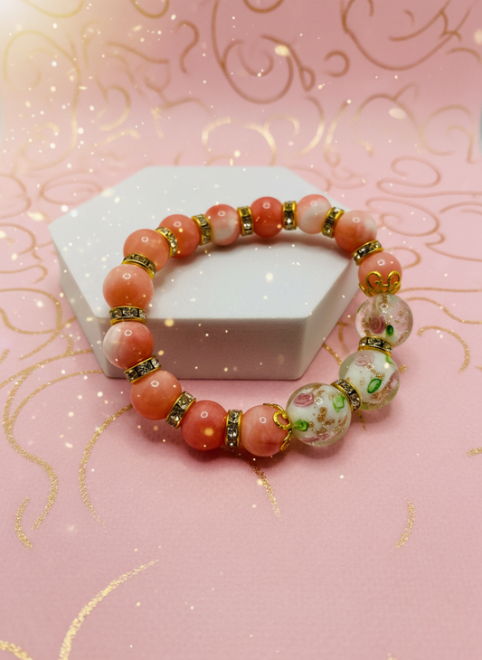 Pink Jade Lampwork Gold Bracelet - Enhanced