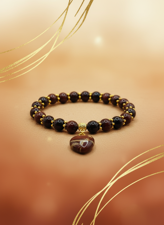 Poppy Jasper Heart Pendant Gold Bracelet - Enhanced
