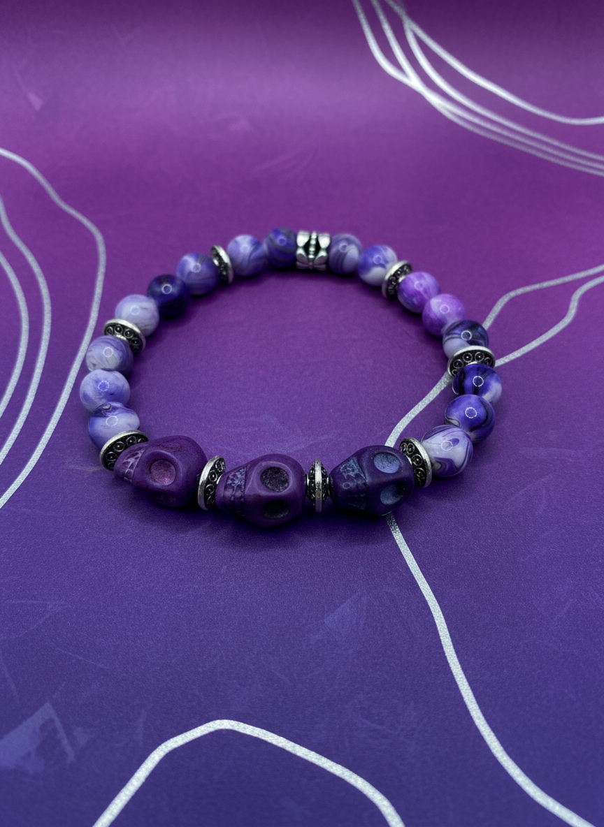 Purple Skull Dia de los Muertos Bracelet - Enhanced