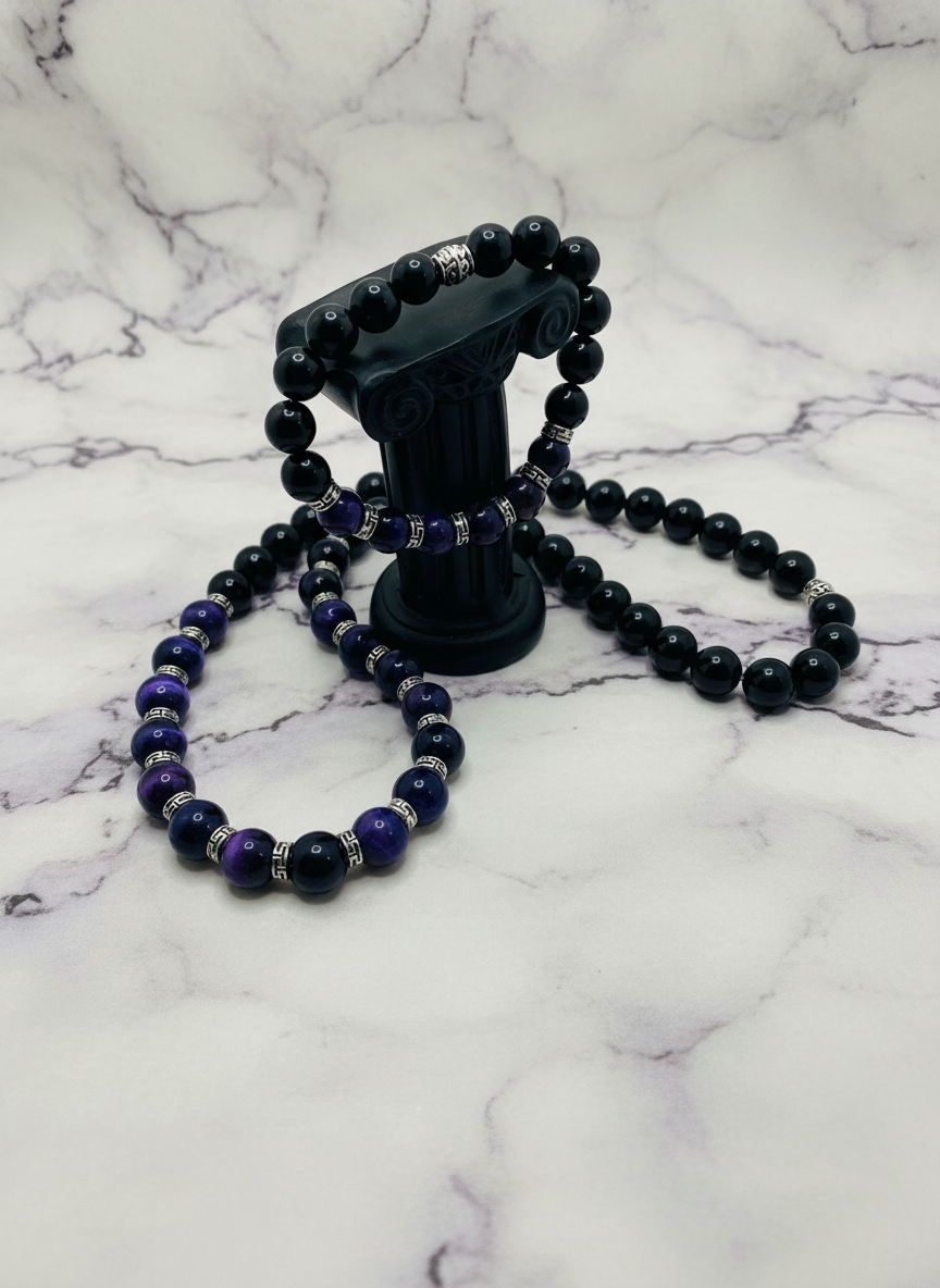 Purple Tiger Eye Onyx Jewelry Set - Marble Version