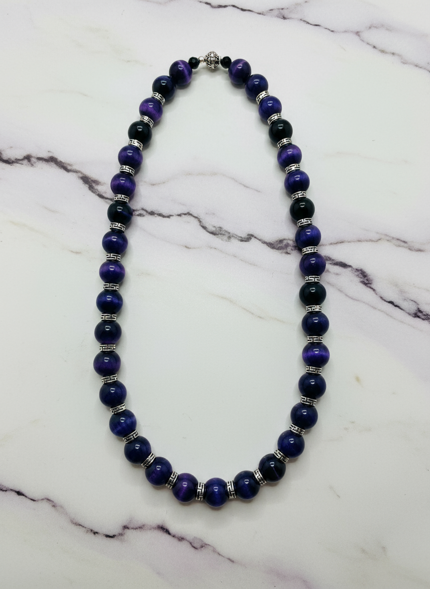 Purple Tigers Eye Black Onyx Necklace - Marble Version