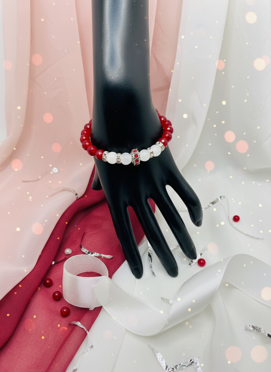 Red Agate White Jade Charm Bracelet - Enhanced