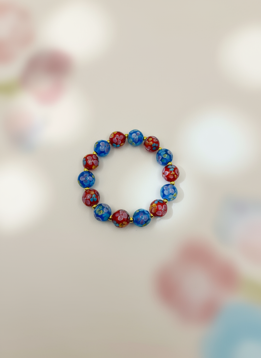 Red Blue Lampwork Bracelet - Enhanced Background