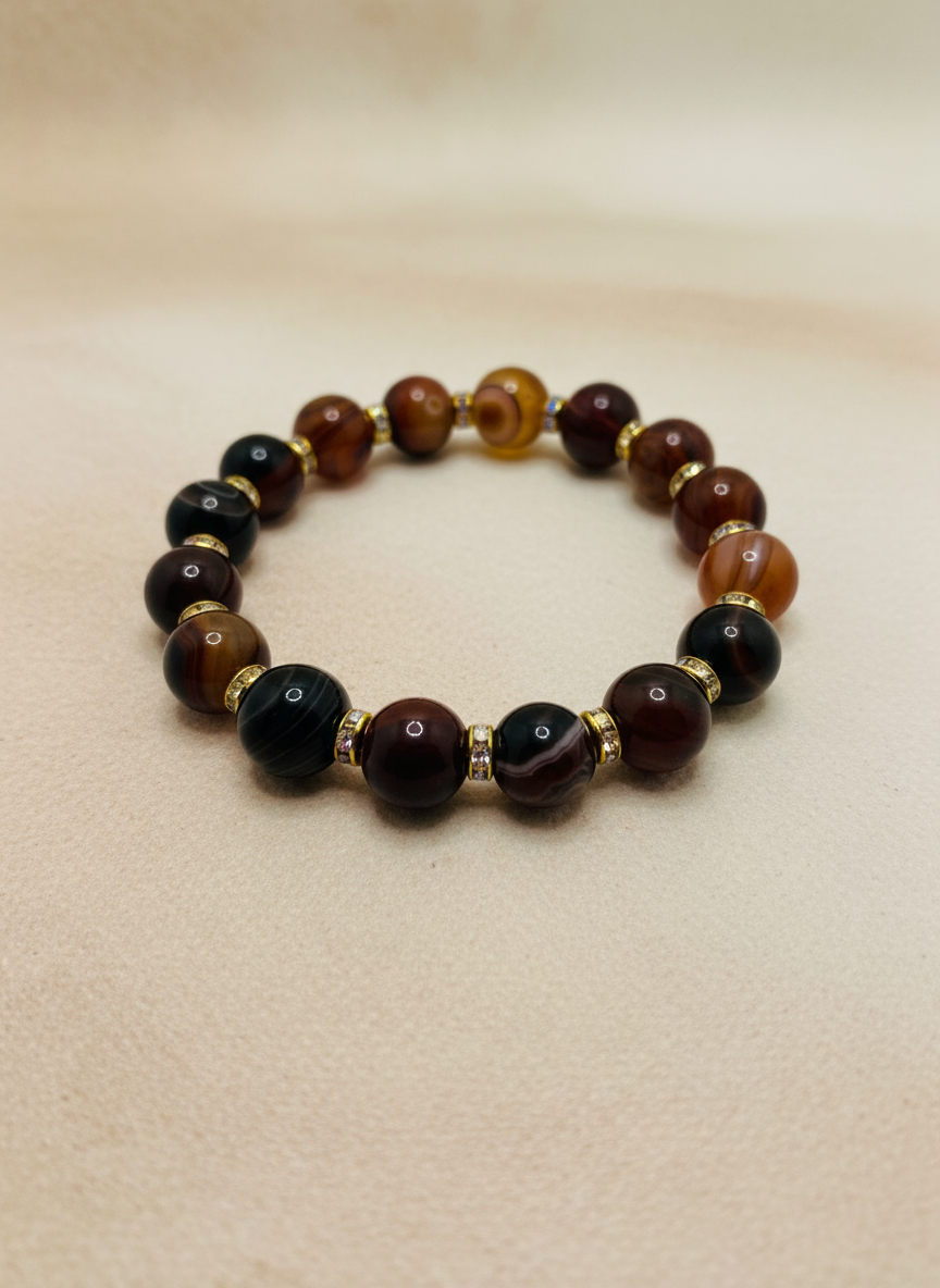 Red Dream Agate Rhinestone Rondelle Bracelet - Enhanced