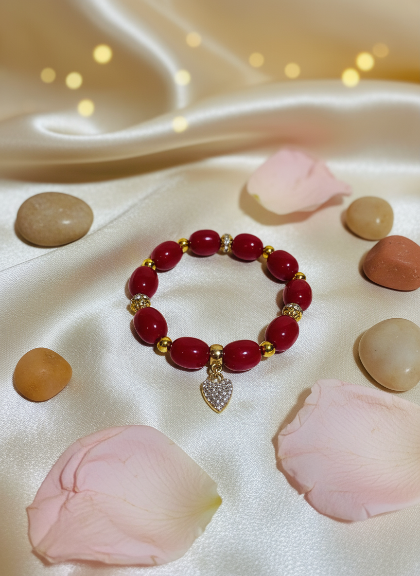 Red Jade Bracelet with Heart Pendant Background