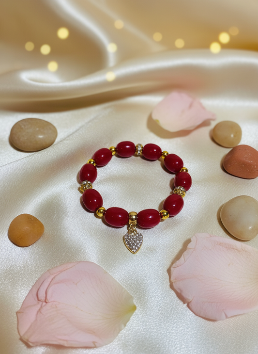 Red Jade Bracelet with Heart Pendant Background
