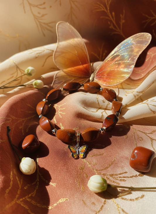 Red Jasper Bracelet with Butterfly Charm Background