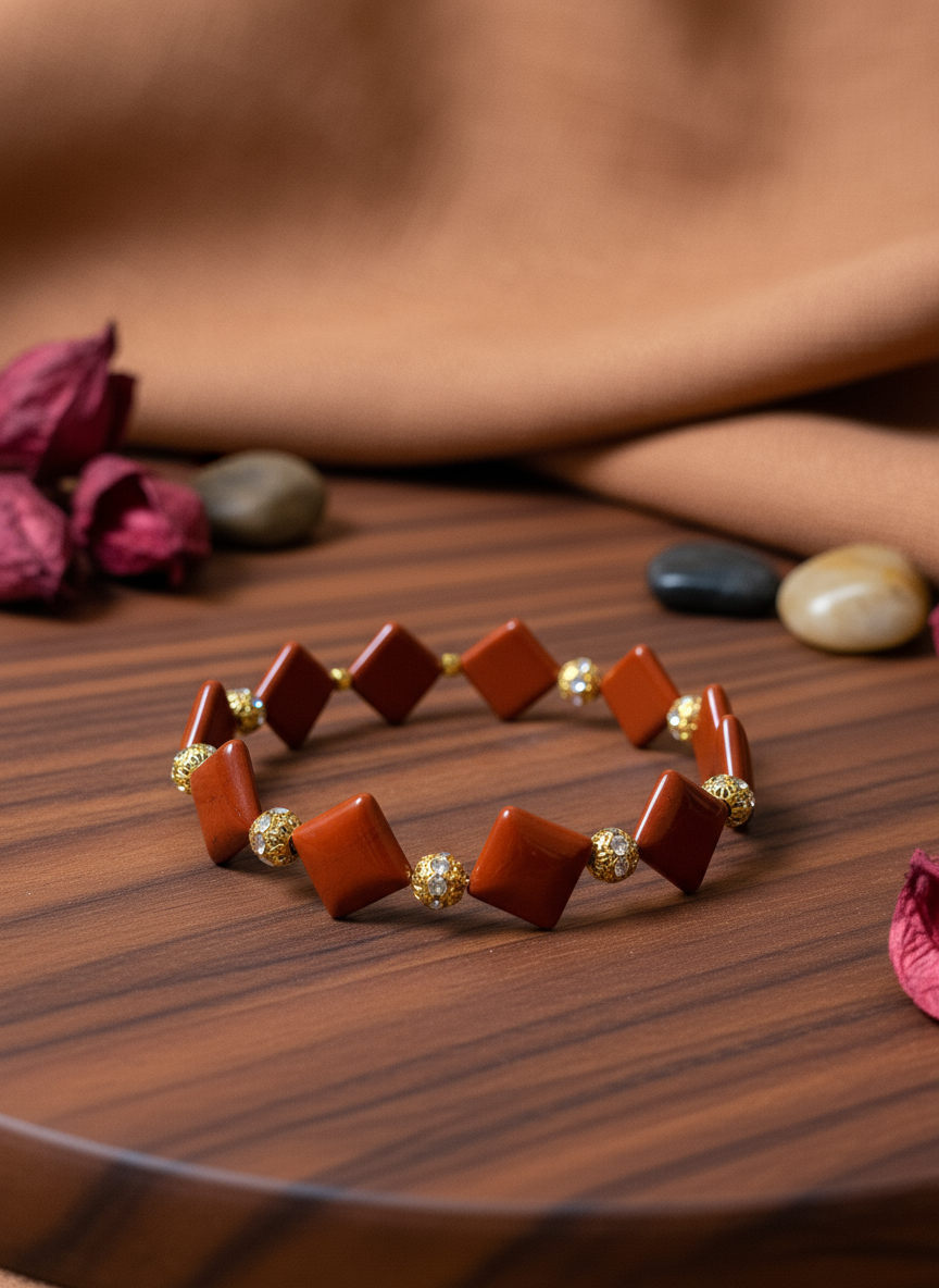 Red Jasper Gemstone Bracelet with 18k Gold Background