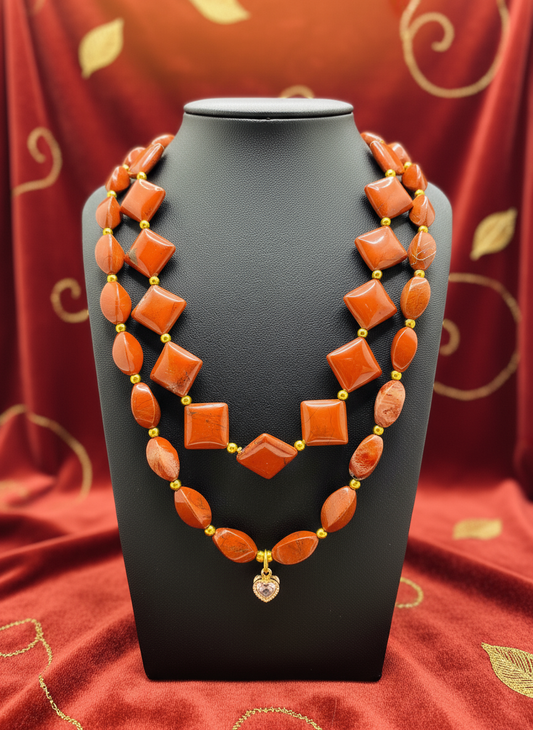 Red Jasper Gold Heart Necklace - Enhanced