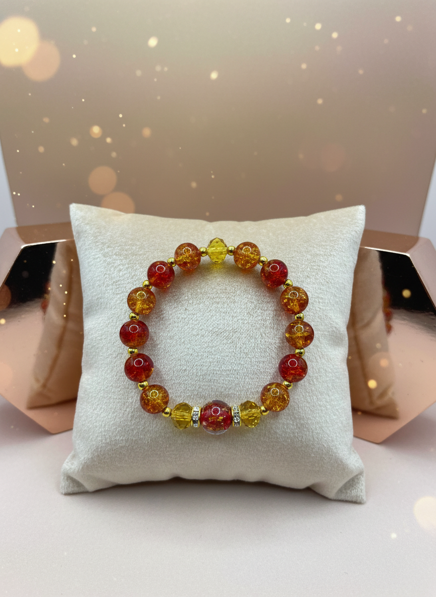 Red Lampwork Crystal Gold Hematite Bead Bracelet - Enhanced