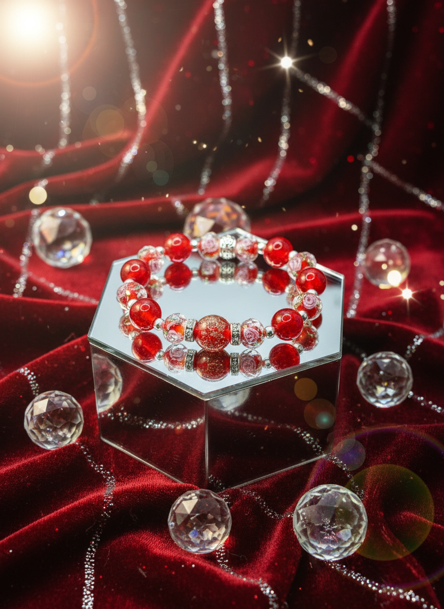 Red Lampwork Glass Bead Bracelet - Enhanced
