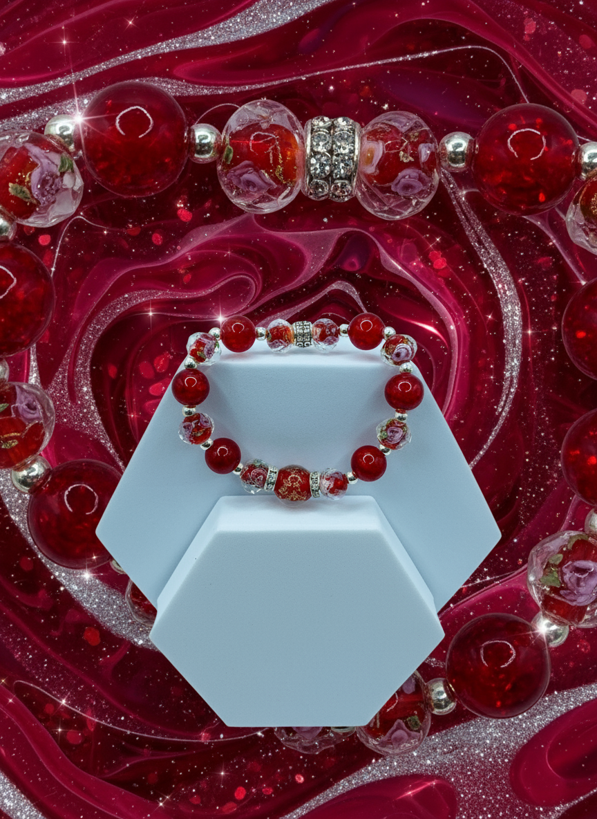 Red Lampwork Glass Bracelet - Artistic Style