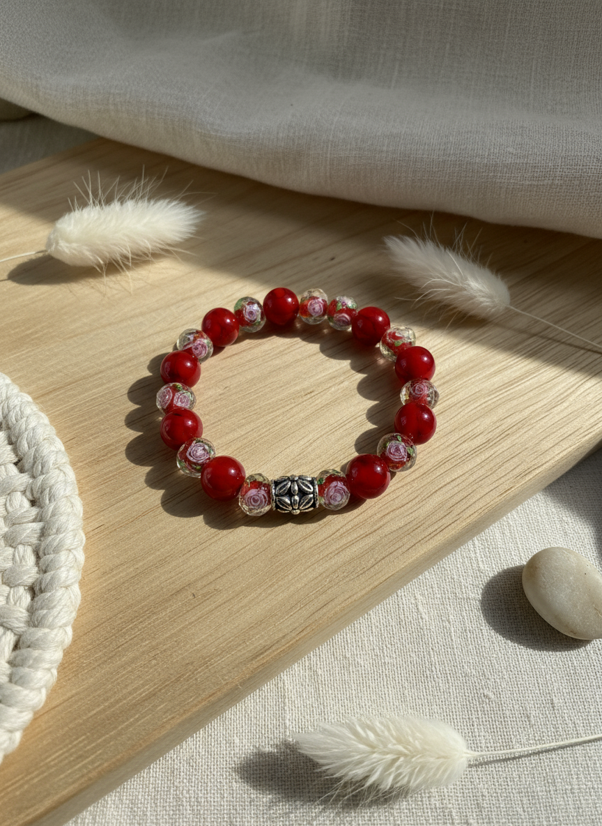 Red Turquoise Floral Bracelet Enhanced v2