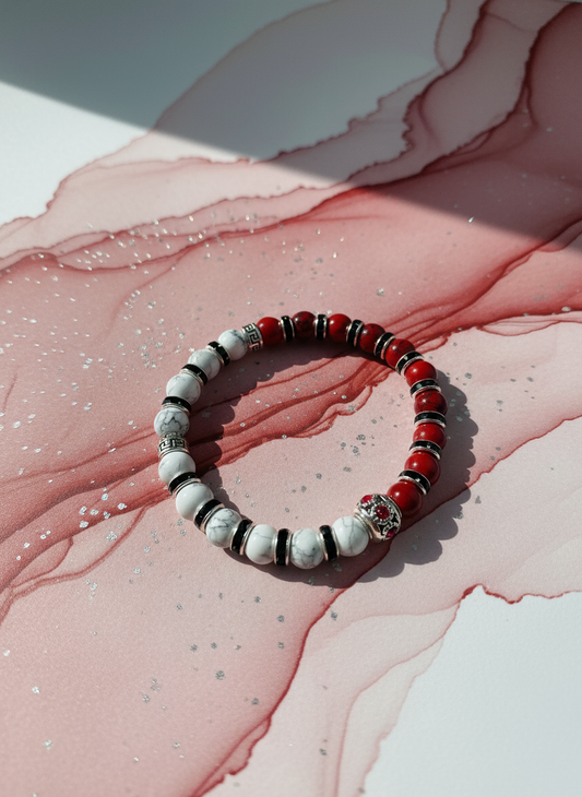 Red Turquoise Howlite Silver Rhinestone Bracelet - Enhanced