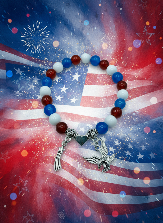 Red White Blue Patriotic Charm Bracelet - Enhanced