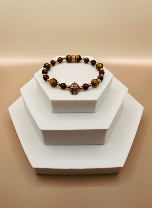 Rose Gold Spartan Helmet Tigers Eye Gemstone Bracelet - Enhanced