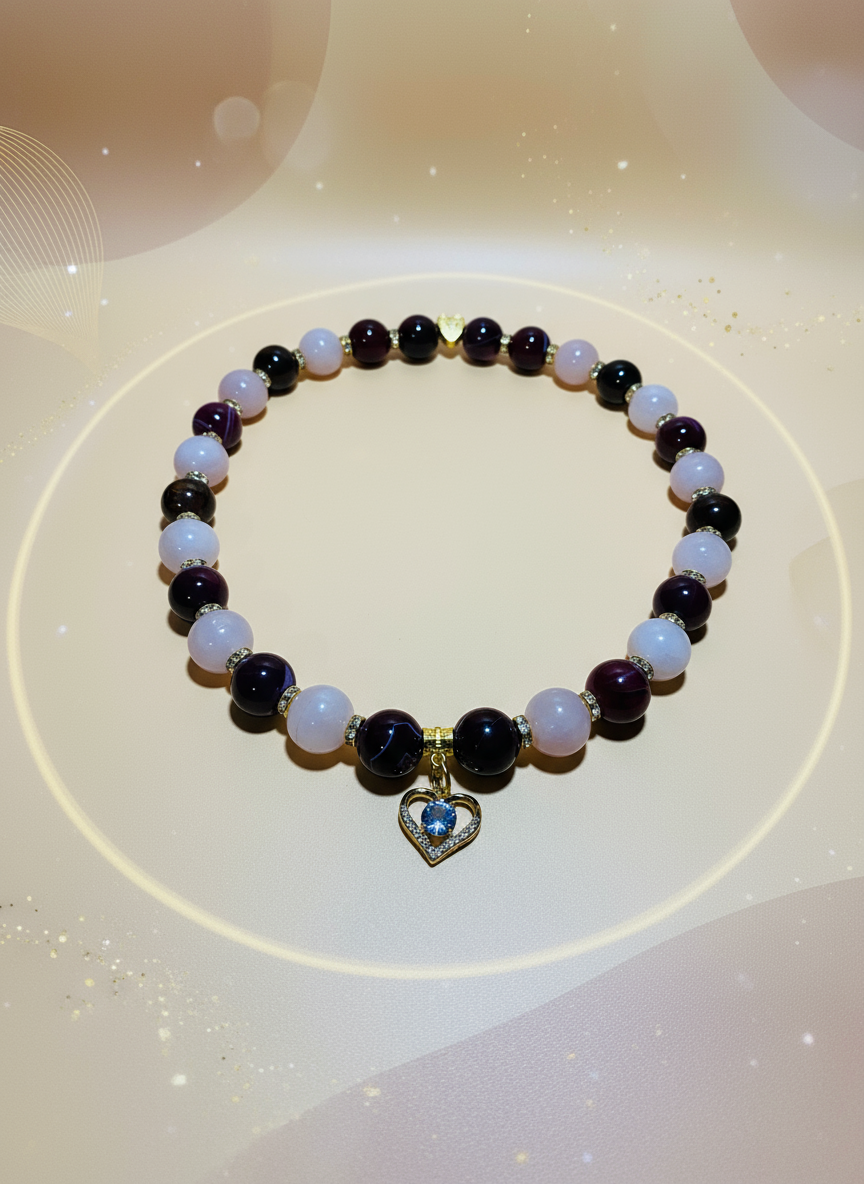 Rose Quartz Agate Gold Heart Charm Necklace - Enhanced