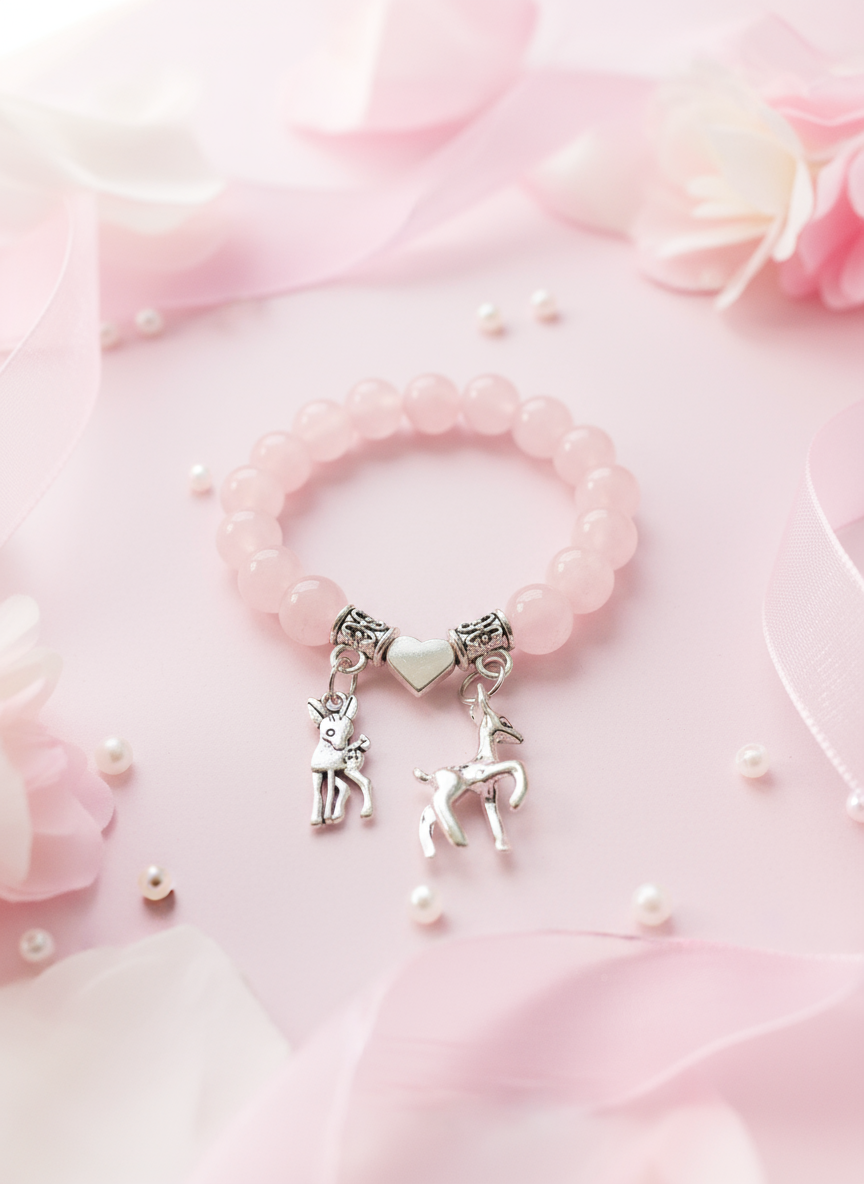 Rose Quartz Bambi Faline Charm Bracelet Enhanced