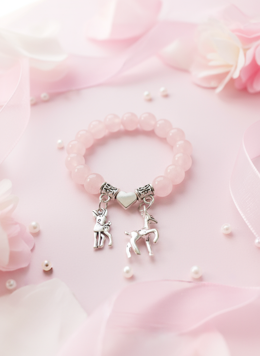 Rose Quartz Bambi Faline Charm Bracelet Enhanced