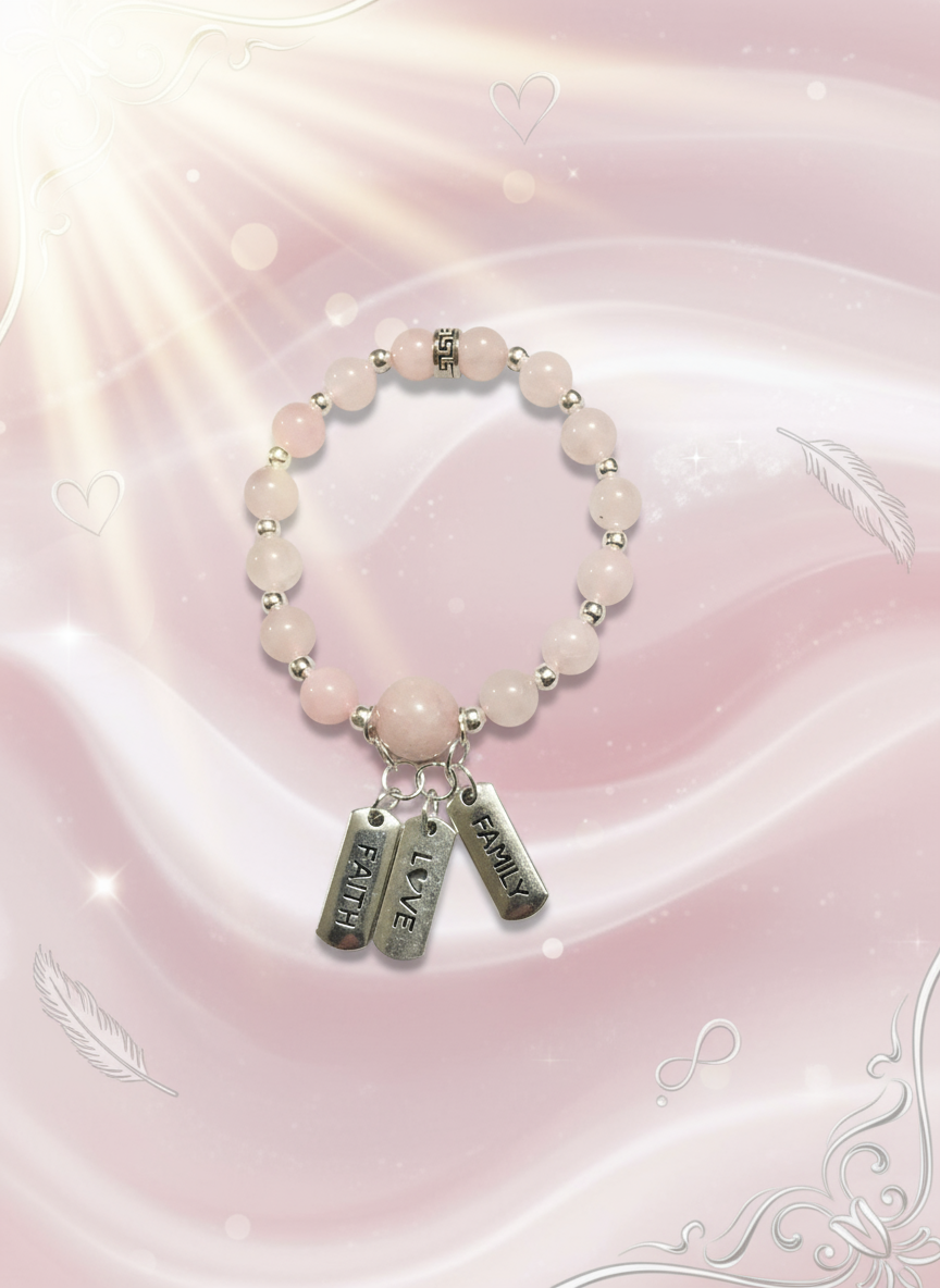 Rose Quartz Inspirational Charm Bracelet - Enhanced