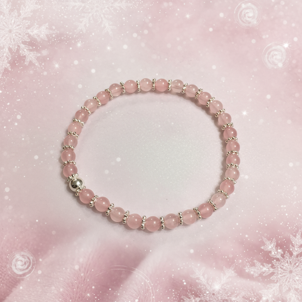 Rose Quartz Silver Snowflake Hematite Bracelet - Enhanced