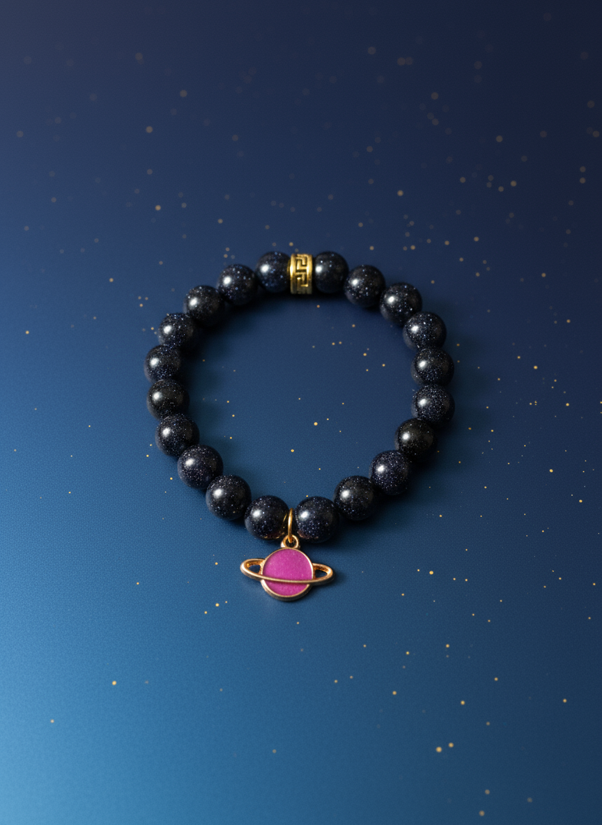 Saturn Blue Goldstone Bracelet - Realistic Clean Style